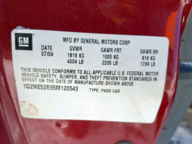 1G2NE52E95M120543 - 2005 PONTIAC GRAND AM S RED photo 10