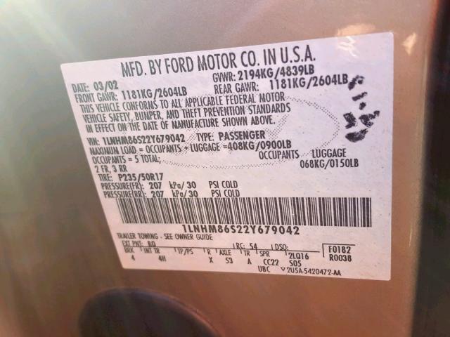 1LNHM86S22Y679042 - 2002 LINCOLN LS GOLD photo 10
