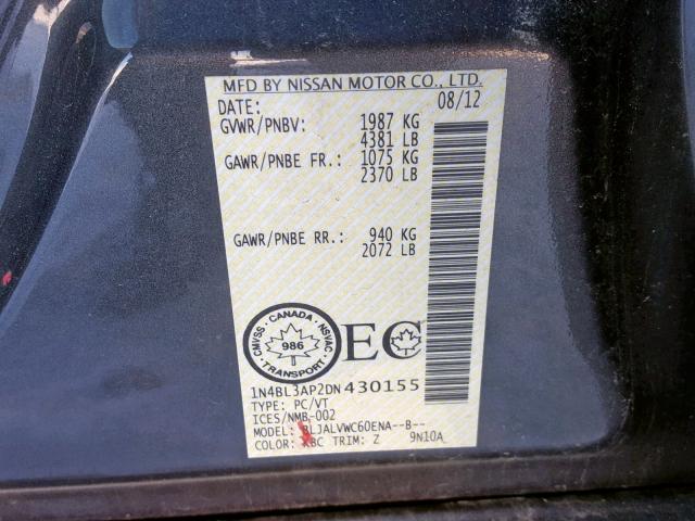 1N4BL3AP2DN430155 - 2013 NISSAN ALTIMA 3.5 CHARCOAL photo 10