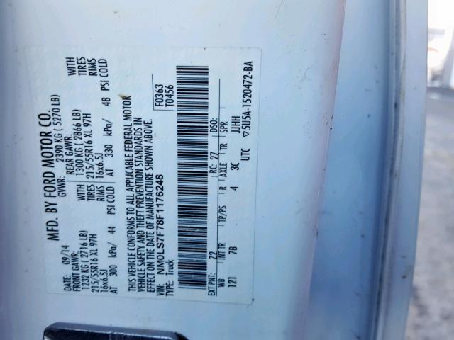 NM0LS7F78F1176248 - 2015 FORD TRANSIT CO WHITE photo 10