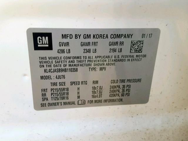 KL4CJASB9HB110358 - 2017 BUICK ENCORE PRE WHITE photo 10