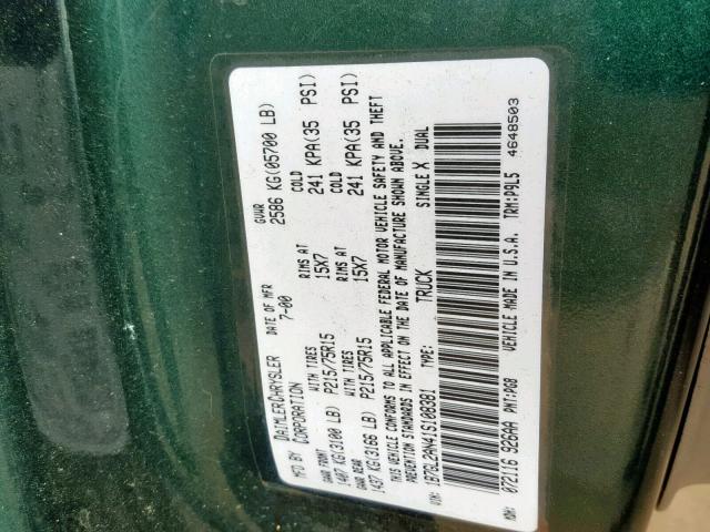 1B7GL2AN41S108381 - 2001 DODGE DAKOTA QUA GREEN photo 10