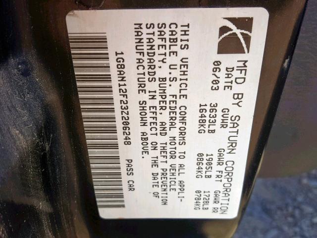 1G8AN12F23Z206248 - 2003 SATURN ION LEVEL BLUE photo 10