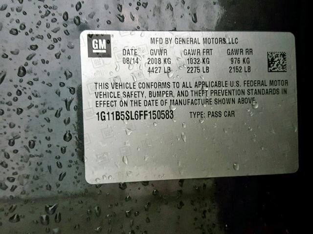 1G11B5SL6FF150583 - 2015 CHEVROLET MALIBU LS BLACK photo 10