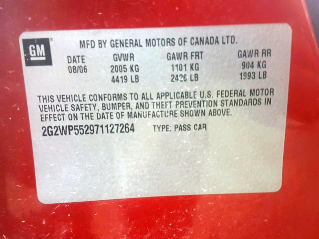 2G2WP552971127264 - 2007 PONTIAC GRAND PRIX RED photo 10