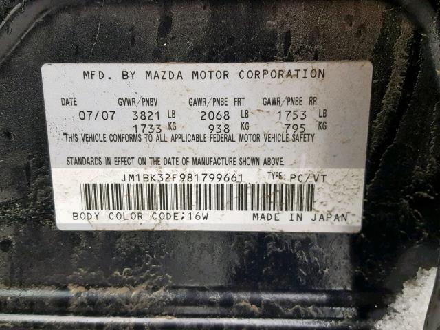 JM1BK32F981799661 - 2008 MAZDA 3 I BLACK photo 10