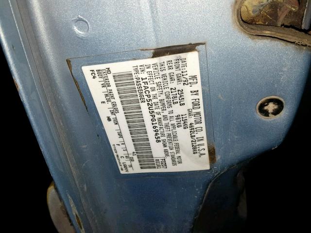 1FACP52U5PG169458 - 1993 FORD TAURUS GL BLUE photo 10