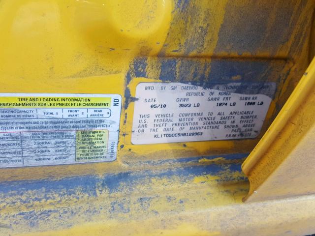 KL1TD5DE5AB128963 - 2010 CHEVROLET AVEO LS YELLOW photo 10