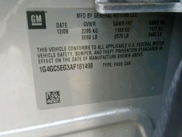 1G4GC5EG3AF181498 - 2010 BUICK LACROSSE C SILVER photo 10