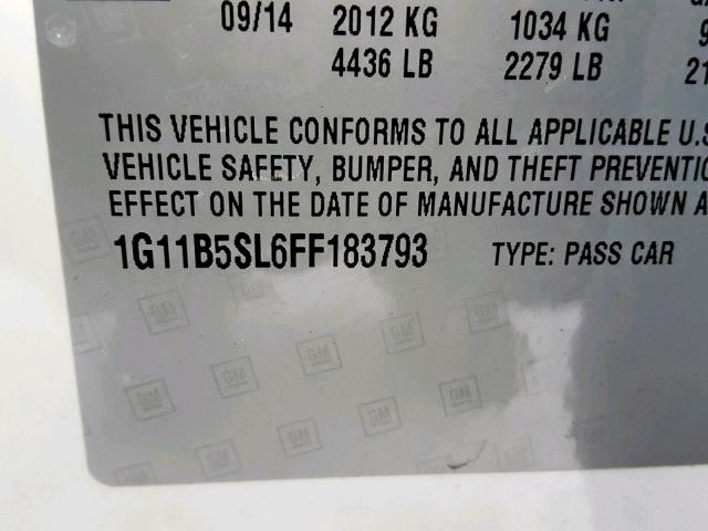 1G11B5SL6FF183793 - 2015 CHEVROLET MALIBU LS WHITE photo 10