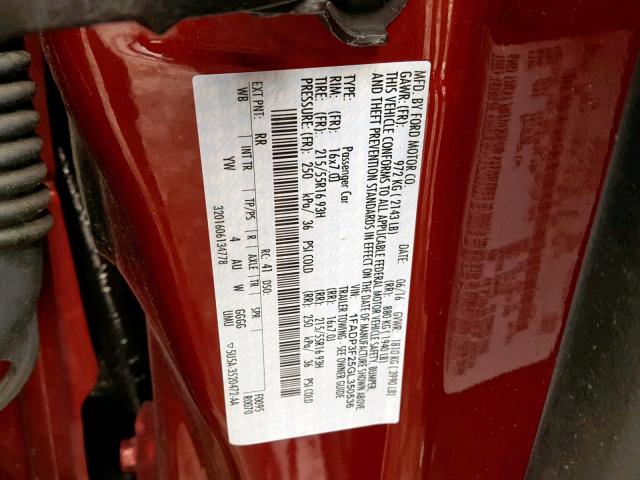 1FADP3F25GL350536 - 2016 FORD FOCUS SE RED photo 10