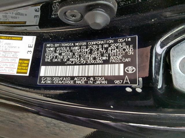 JTKJF5C70F3090386 - 2015 TOYOTA SCION TC 黑色 照片 10