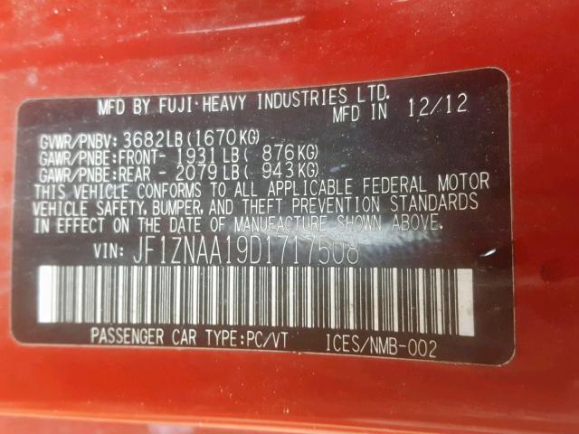 JF1ZNAA19D1717508 - 2013 TOYOTA SCION FR-S RED photo 10