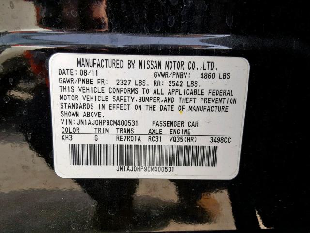 JN1AJ0HP9CM400531 - 2012 INFINITI EX35 BASE BLACK photo 10