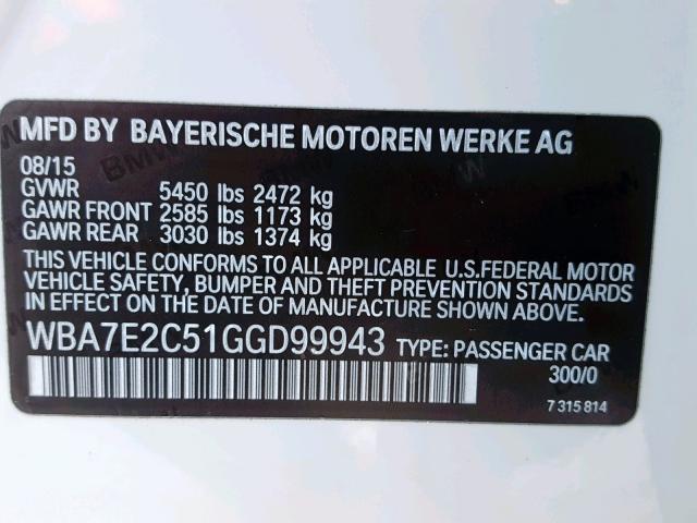 WBA7E2C51GGD99943 - 2016 BMW 740 I WHITE photo 10