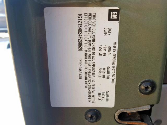 1G1ZT54824F230520 - 2004 CHEVROLET MALIBU LS GREEN photo 10