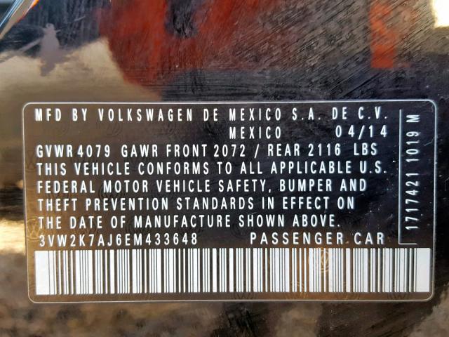 3VW2K7AJ6EM433648 - 2014 VOLKSWAGEN JETTA BASE 黑色 照片 10