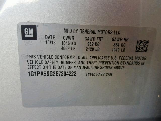 1G1PA5SG3E7204222 - 2014 CHEVROLET CRUZE LS SILVER photo 10