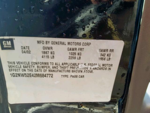 1G2NW52E42M684772 - 2002 PONTIAC GRAND AM G BLACK photo 10