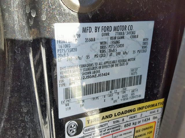 5LMJJ2J50AEJ03424 - 2010 LINCOLN NAVIGATOR BLACK photo 10