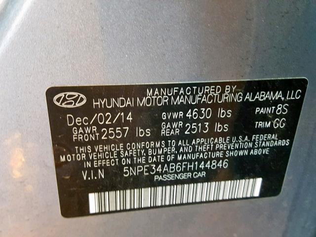 5NPE34AB6FH144846 - 2015 HYUNDAI SONATA SPO SILVER photo 10