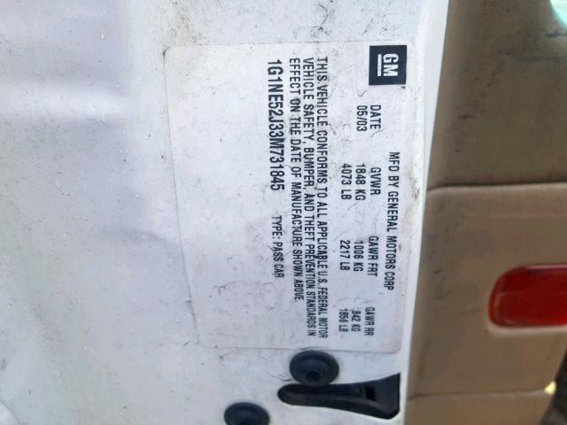 1G1NE52J33M731845 - 2003 CHEVROLET MALIBU LS WHITE photo 10