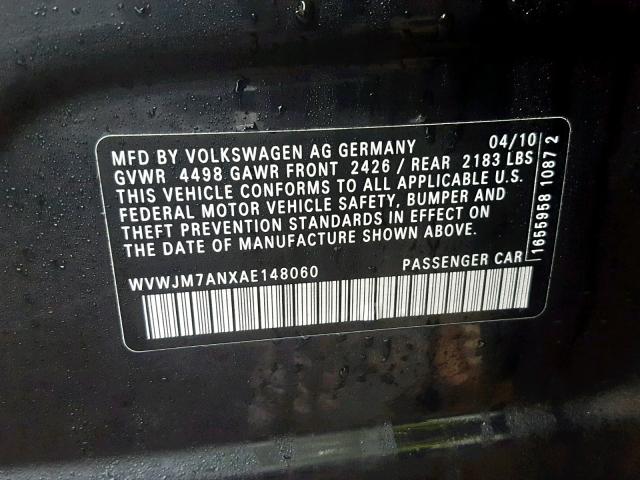 WVWJM7ANXAE148060 - 2010 VOLKSWAGEN PASSAT KOM BLACK photo 10