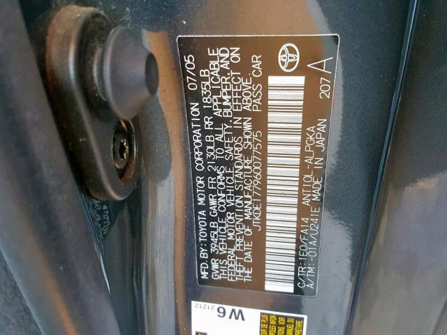 JTKDE177960077575 - 2006 TOYOTA SCION TC ნაცრისფერი ფოტო 10