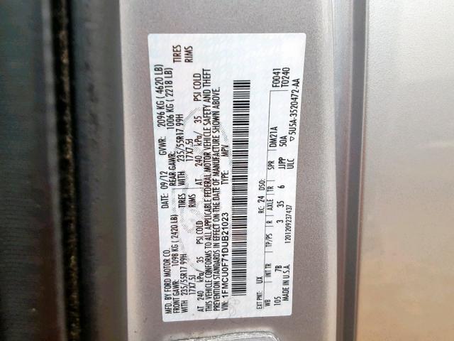 1FMCU0F71DUB21023 - 2013 FORD ESCAPE S SILVER photo 10