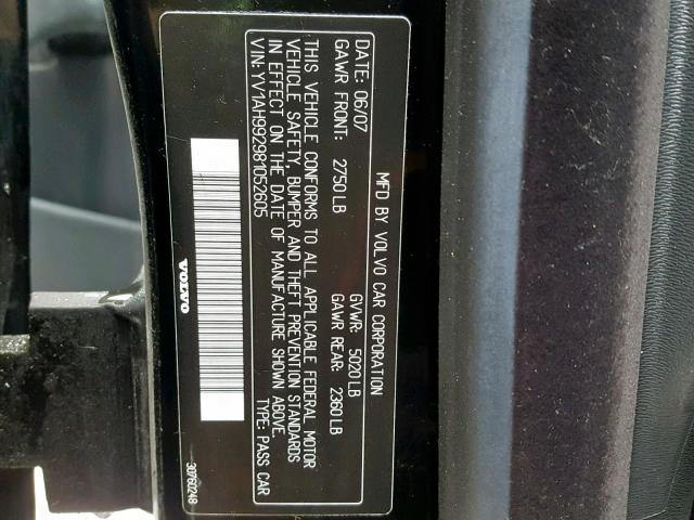 YV1AH992981052605 - 2008 VOLVO S80 T6 TUR BLACK photo 10