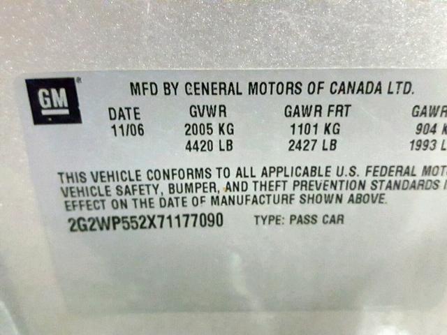 2G2WP552X71177090 - 2007 PONTIAC GRAND PRIX SILVER photo 10