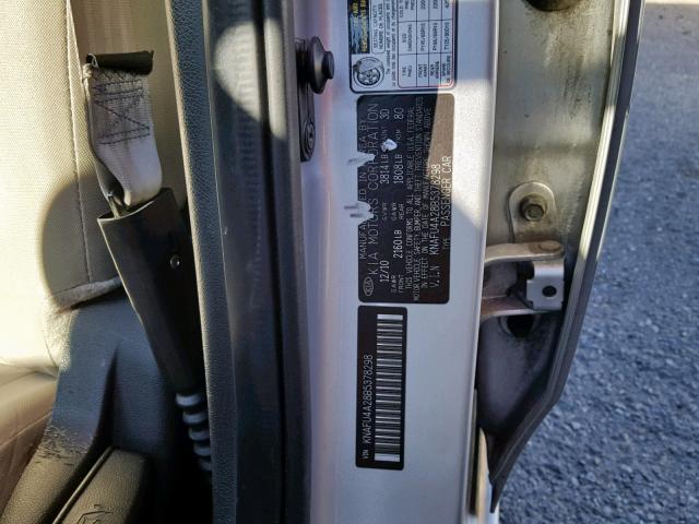 KNAFU4A28B5378298 - 2011 KIA FORTE EX SILVER photo 10