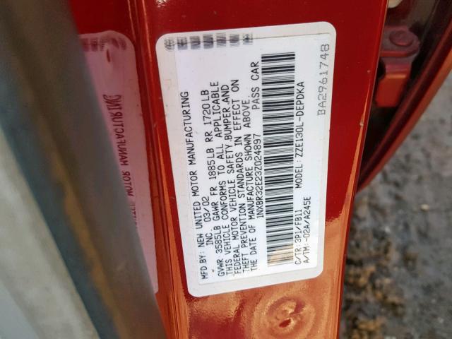 1NXBR32E23Z024897 - 2003 TOYOTA COROLLA CE 红色 照片 10