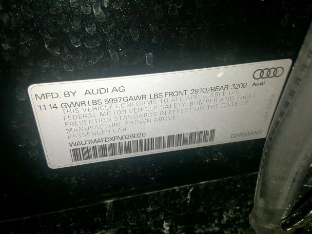 WAU3MAFDXFN026020 - 2015 AUDI A8 L TDI BLACK photo 10