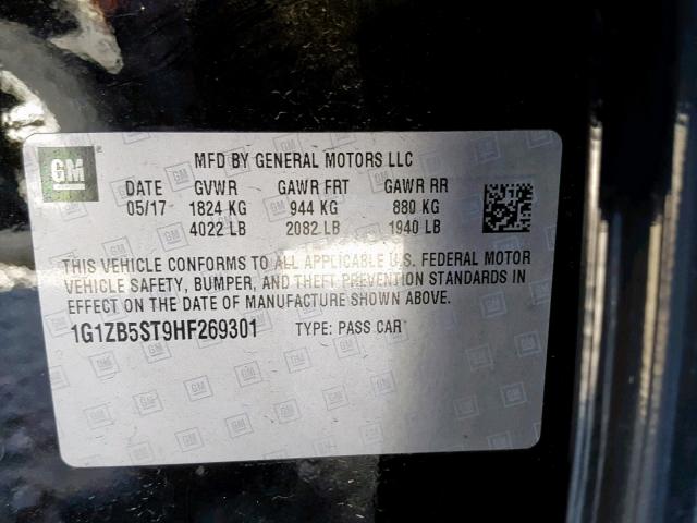 1G1ZB5ST9HF269301 - 2017 CHEVROLET MALIBU LS BLACK photo 10