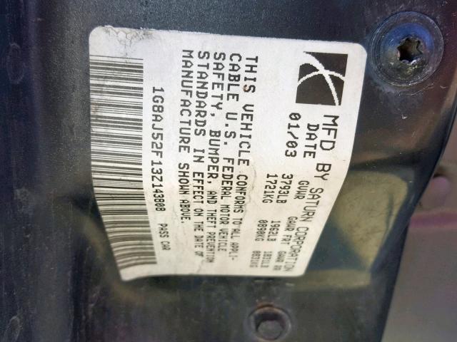 1G8AJ52F13Z143808 - 2003 SATURN ION LEVEL SILVER photo 10