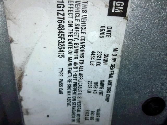 1G1ZT64845F326415 - 2005 CHEVROLET MALIBU MAX 银色 照片 10