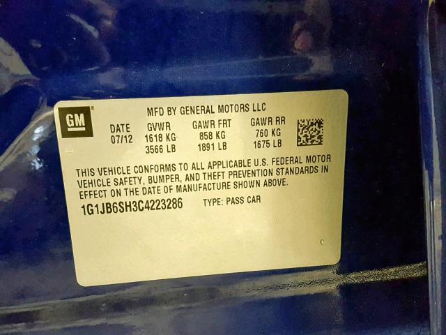 1G1JB6SH3C4223286 - 2012 CHEVROLET SONIC LS 蓝色 照片 10