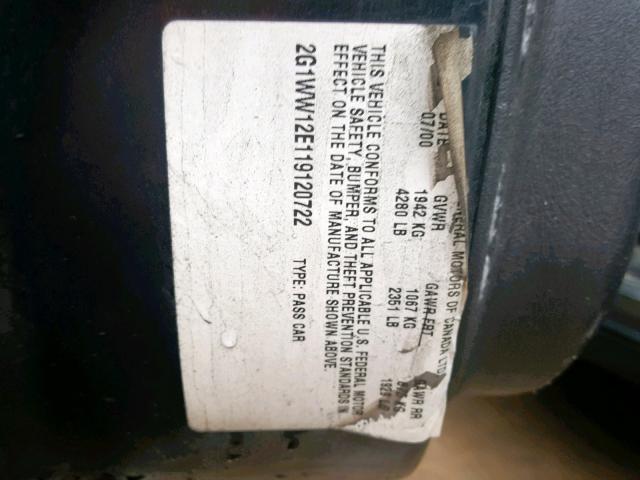 2G1WW12E119120722 - 2001 CHEVROLET MONTE CARL 黑色 照片 10