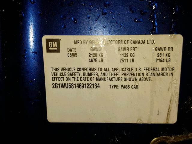 2G1WU581469122134 - 2006 CHEVROLET IMPALA LTZ BLUE photo 10