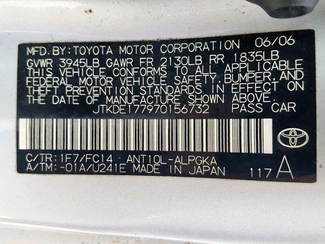 JTKDE177970156732 - 2007 TOYOTA SCION TC GRAY photo 10
