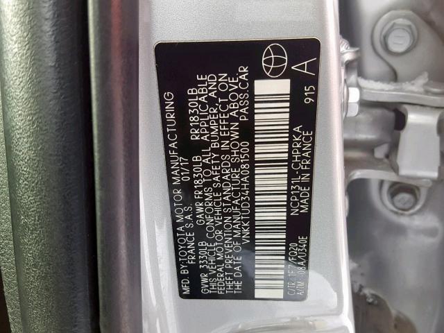 VNKKTUD34HA081500 - 2017 TOYOTA YARIS L SILVER photo 10