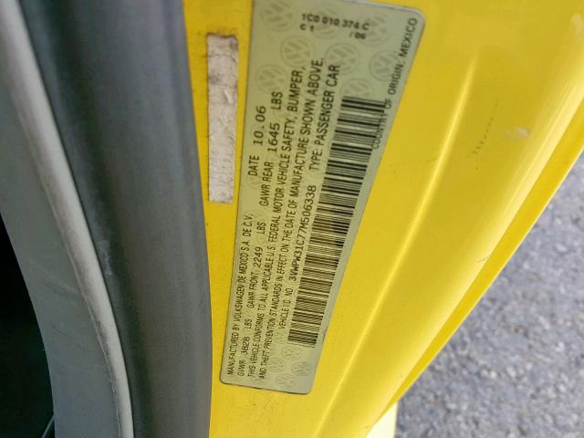 3VWPW31C77M506338 - 2007 VOLKSWAGEN NEW BEETLE Gelb Foto 10