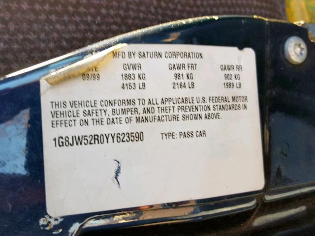 1G8JW52R0YY623590 - 2000 SATURN LS2 BLUE photo 10