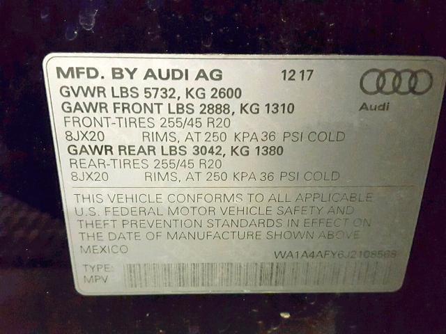 WA1A4AFY6J2108568 - 2018 AUDI SQ5 PREMIU BLUE photo 10