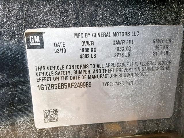 1G1ZB5EB5AF249989 - 2010 CHEVROLET MALIBU LS BLACK photo 10