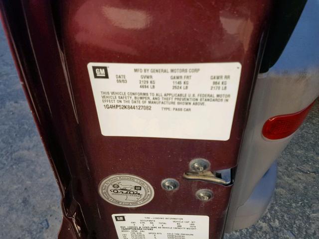 1G4HP52K844127082 - 2004 BUICK LESABRE CU MAROON photo 10