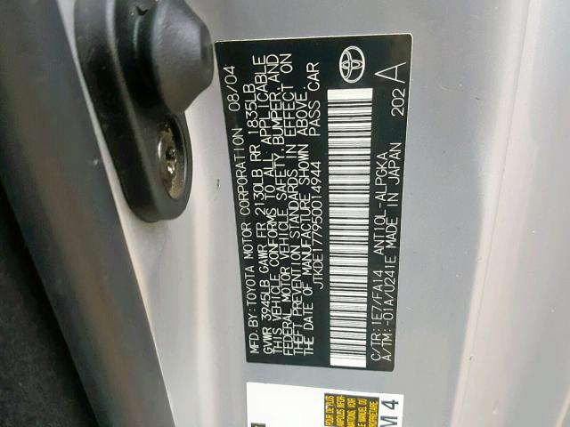 JTKDE177950014944 - 2005 TOYOTA SCION TC Gümüş foto 10