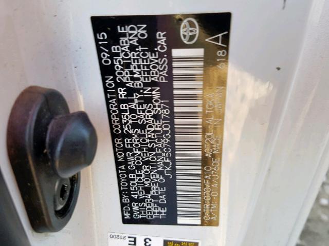 JTKJF5C79GJ017871 - 2016 TOYOTA SCION TC თეთრი ფოტო 10