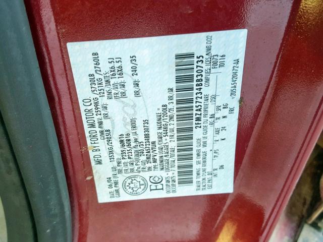 2FMZA57234BB30735 - 2004 FORD FREESTAR S RED photo 10